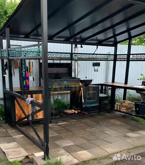 Мангальный комплекс с крышей и печкой под казан