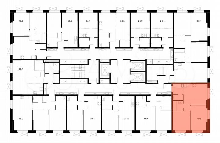 2-к. квартира, 49,5 м², 9/22 эт.
