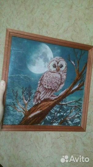 Картина бисером Сова в ночном лесу