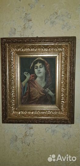 Старинная картина холст масло женнский портрет