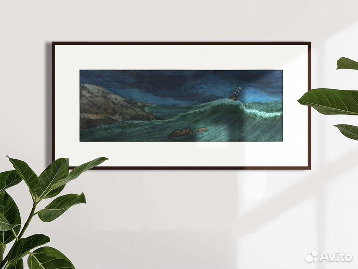 Акварель морской пейзаж