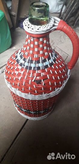 Стеклянный бутыль в оплетке 3л, СССР, бу