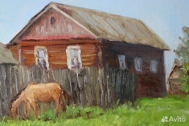 Картина маслом Пейзаж Деревенский 30x40см