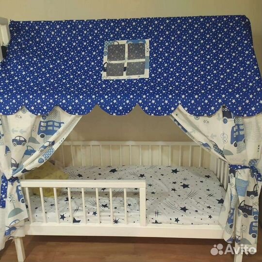 Текстильная крыша и шторки на кровать домик