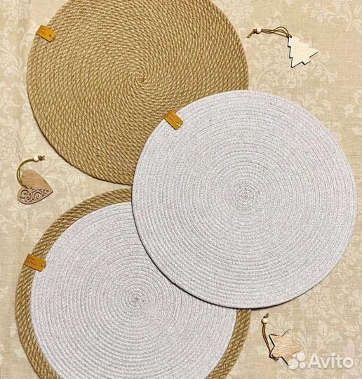 Салфетки сервировочные из джута и хлопкового шнура