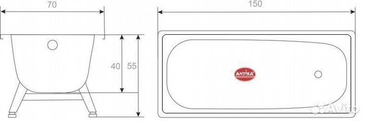 Ванна стальная 150*70 с ножками