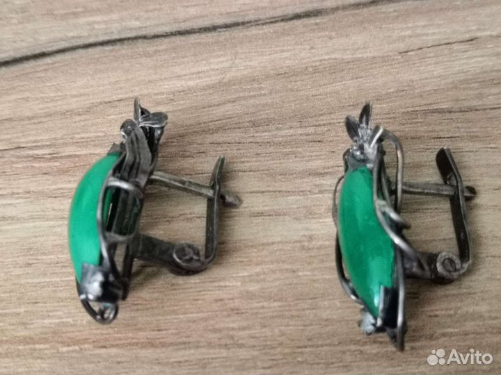 Серьги СССР серебро Хризопраз