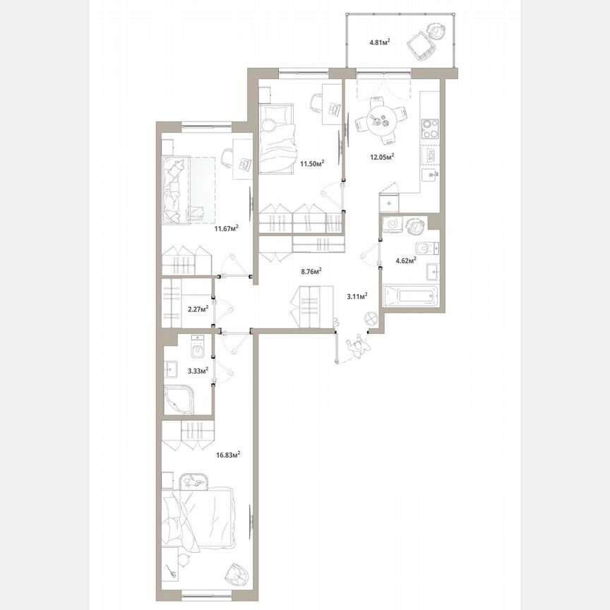 3-к. квартира, 75,6 м², 7/12 эт.