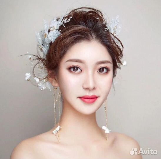 Украшение на волосы и сережки свадебные вечерние
