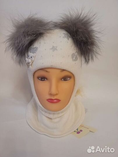 Шлем для девочки зимний шерстяной Чоби 44-46 6-24м