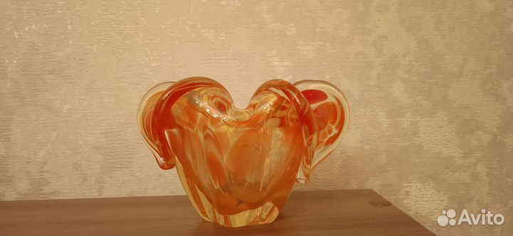 Ваза гутная техника, Чехословакия, винтаж, 8 см