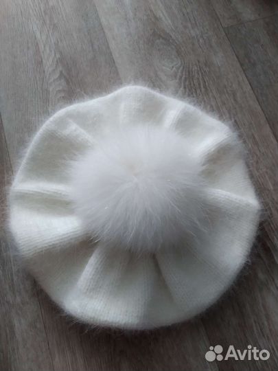 Берет женский вязаный из пуха норки