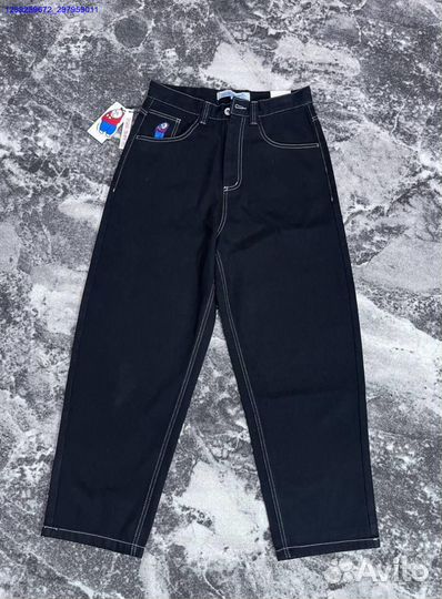 Джинсы Polar чёрные с белой ниткой (Арт.38330)