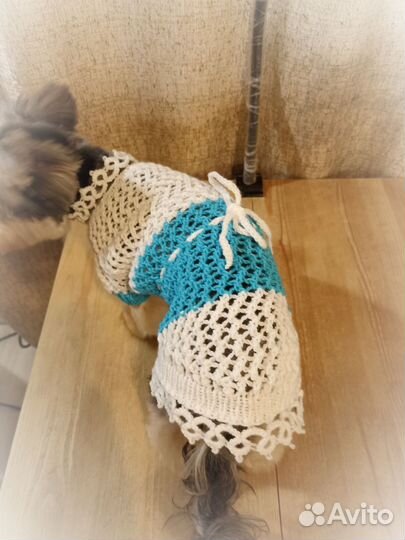 Летняя вязанная кофточка для собаки