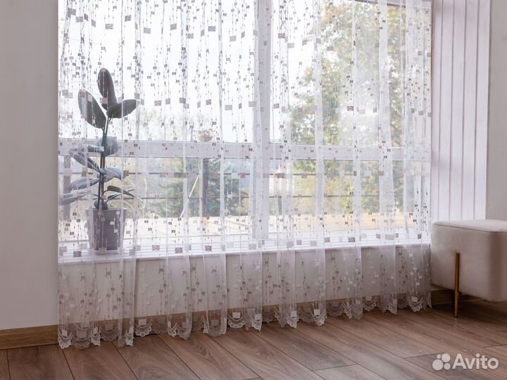 Тюль мона пудра готовый на окна пошив