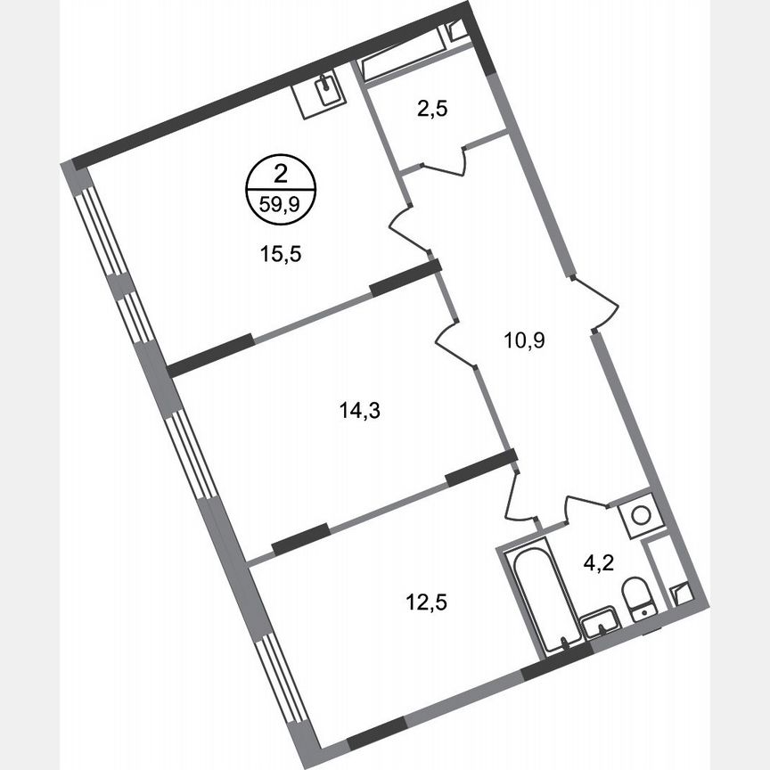 2-к. квартира, 59,9 м², 15/17 эт.