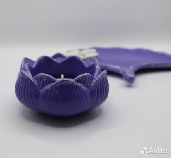 Декор из гипса. Набор лист гинго и подсвечник