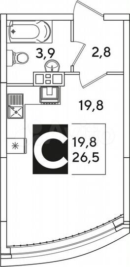 Квартира-студия, 26,5 м², 9/16 эт.