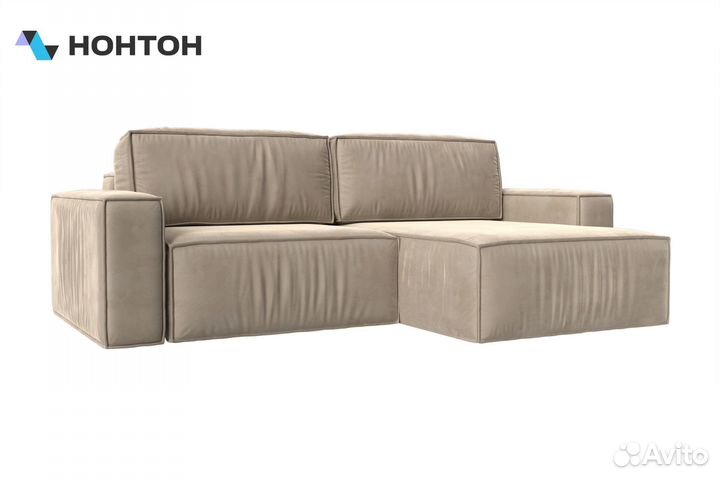 Диван угловой еврокнижка Прага Классик велюр бежев