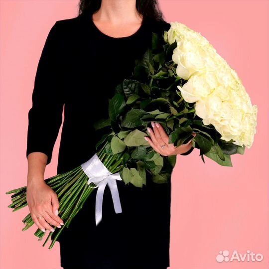 Букет 51 белая роза эквадор цветы доставка