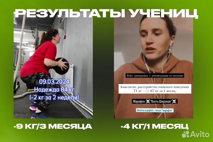 Похудение от -2 кг. Фитнес, коррекция питания