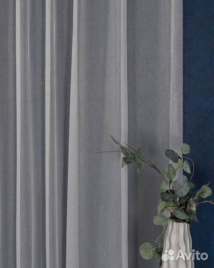 Тюль Бамбук серый готовый на окна пошив