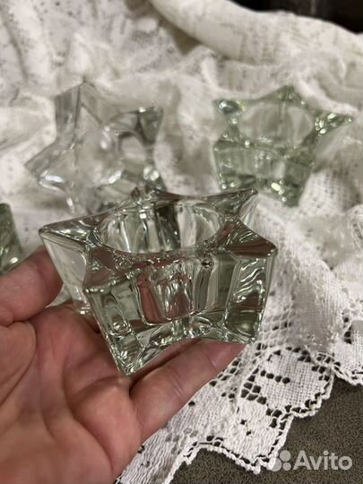 Хрустальные подсвечники-звезды, винтаж