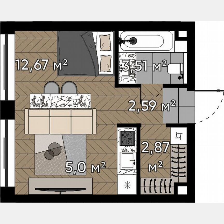Квартира-студия, 26,6 м², 3/25 эт.