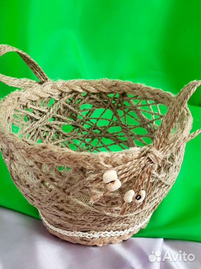 Корзинка из джута, ручная работа