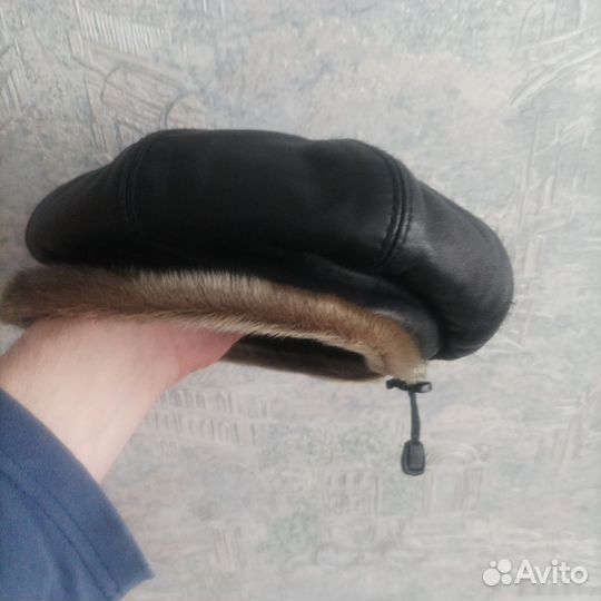 Кепка женская кожа, мех норка