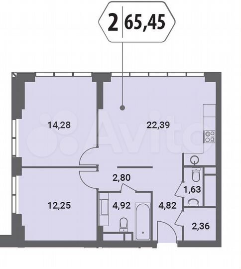 2-к. квартира, 65,5 м², 17/42 эт.