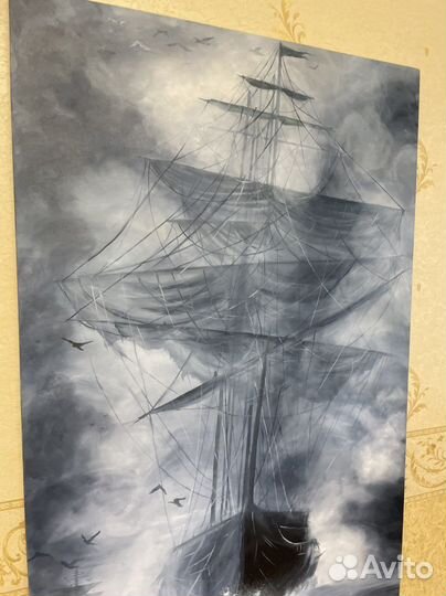 Картина маслом «Корабль в тумане» 140х80