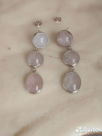 Серьги серебряные розовый кварц