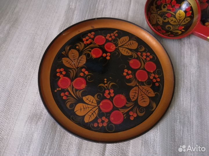 Хохломская тарелка с ложками, времен СССР