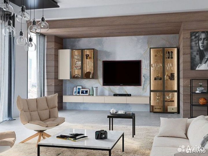 Шкаф-витрина 2х ств. Дуб Табачный Крафт Адель