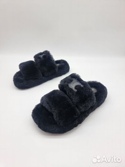 Шлепки женские с мехом Celine