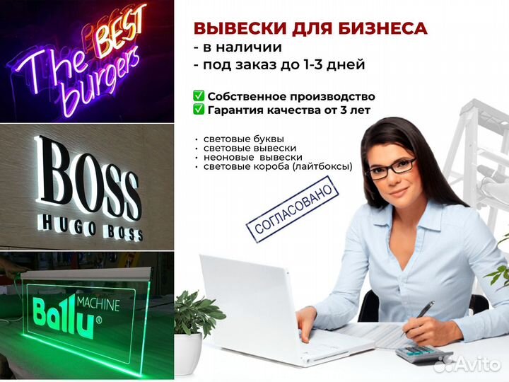 Световые вывески, Буквы, Короба, Панели