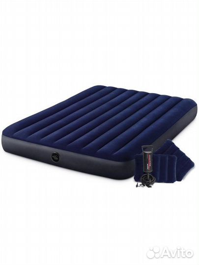 Матрас надувной intex 152х203х25 +2 подушки+насос