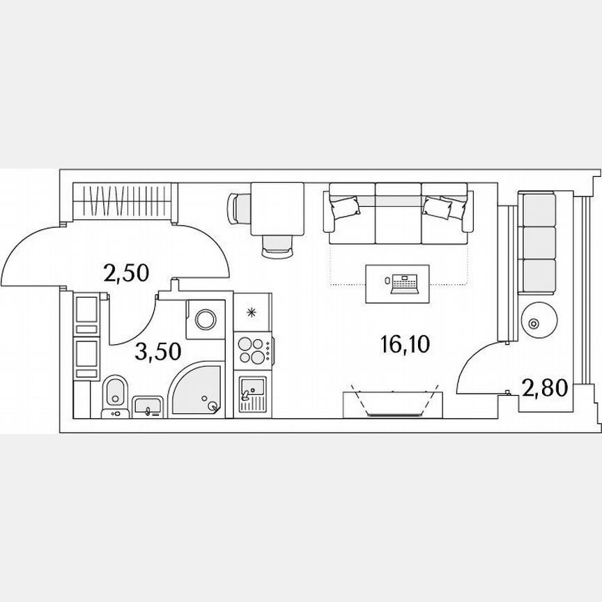 Квартира-студия, 23,6 м², 9/13 эт.