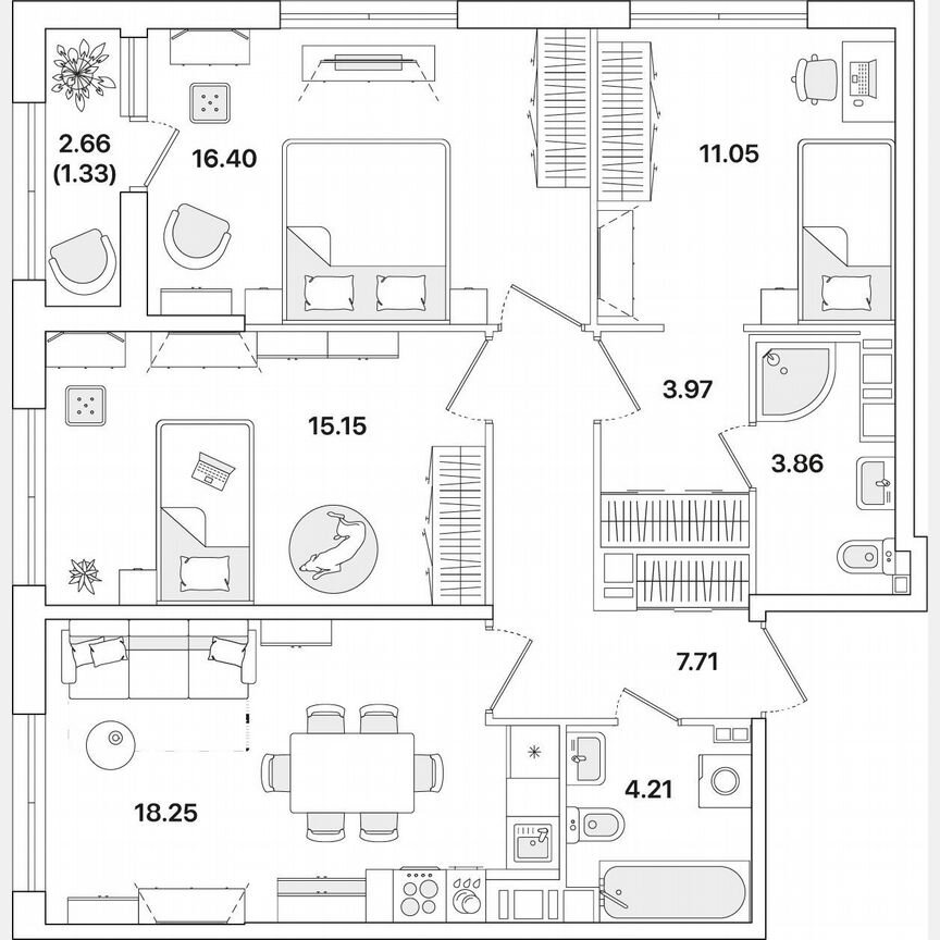 3-к. квартира, 81,9 м², 11/12 эт.