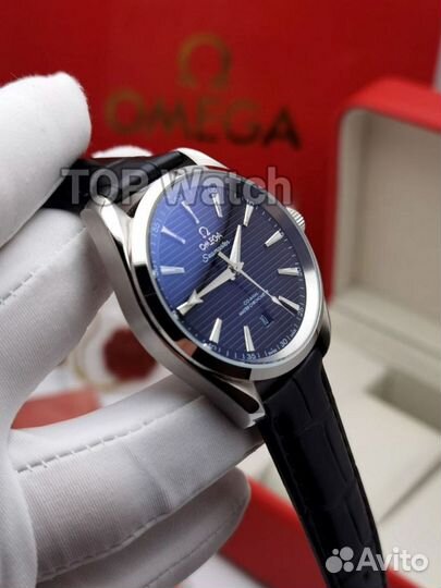 Мужские часы Omega aqua terra на кожанном ремешке