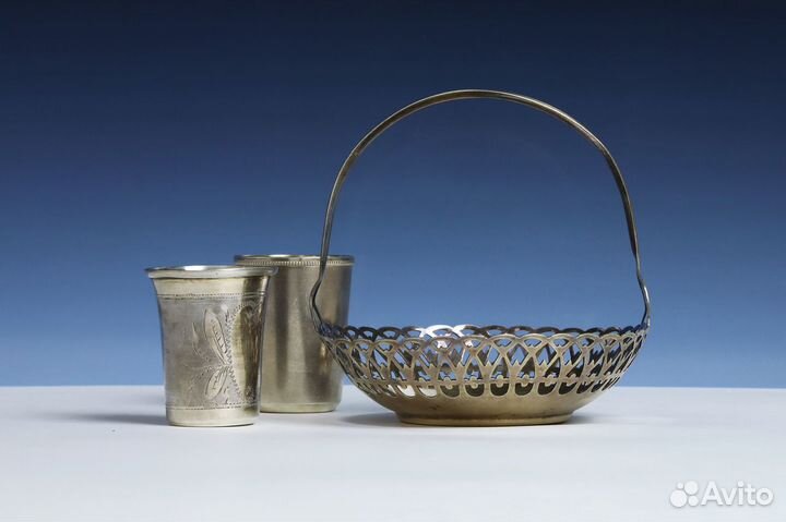 Серебро. Стопки и корзинка для мелочей