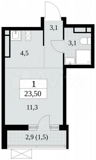 Квартира-студия, 23,5 м², 13/15 эт.