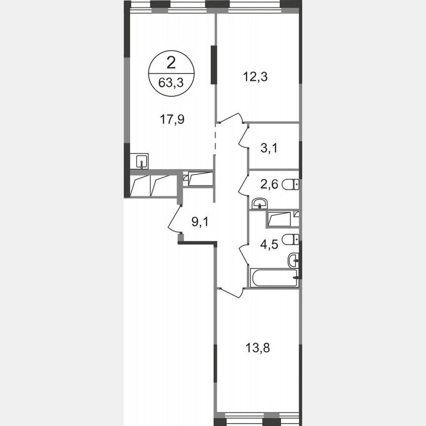2-к. квартира, 63,3 м², 19/19 эт.