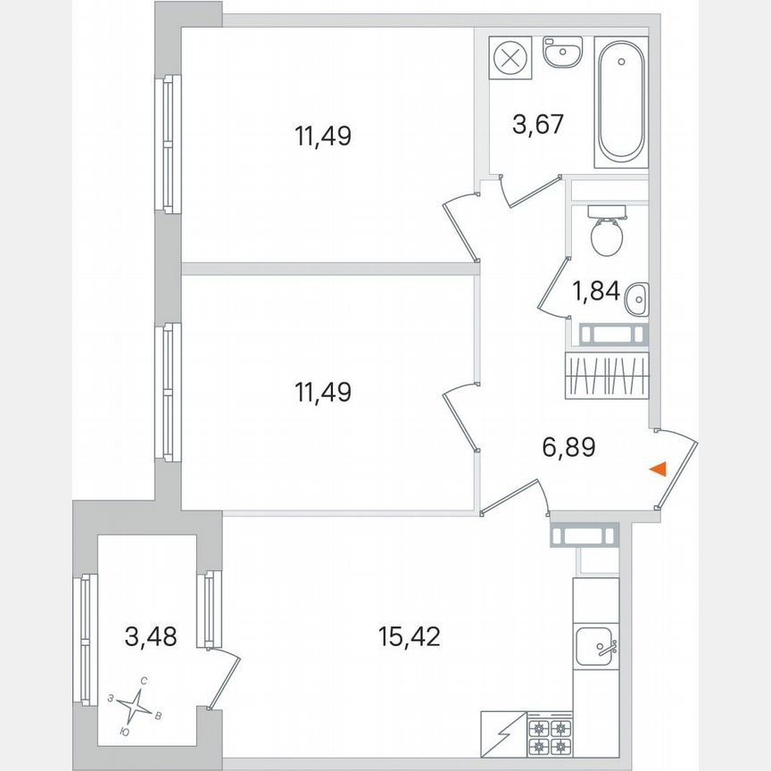 2-к. квартира, 52,5 м², 4/4 эт.