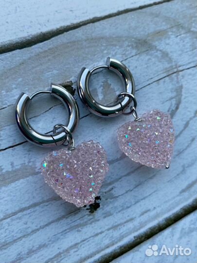 Серьги бублики подвески сердечки