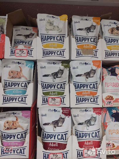 Влажный корм для кошек Happy cat в ассортименте