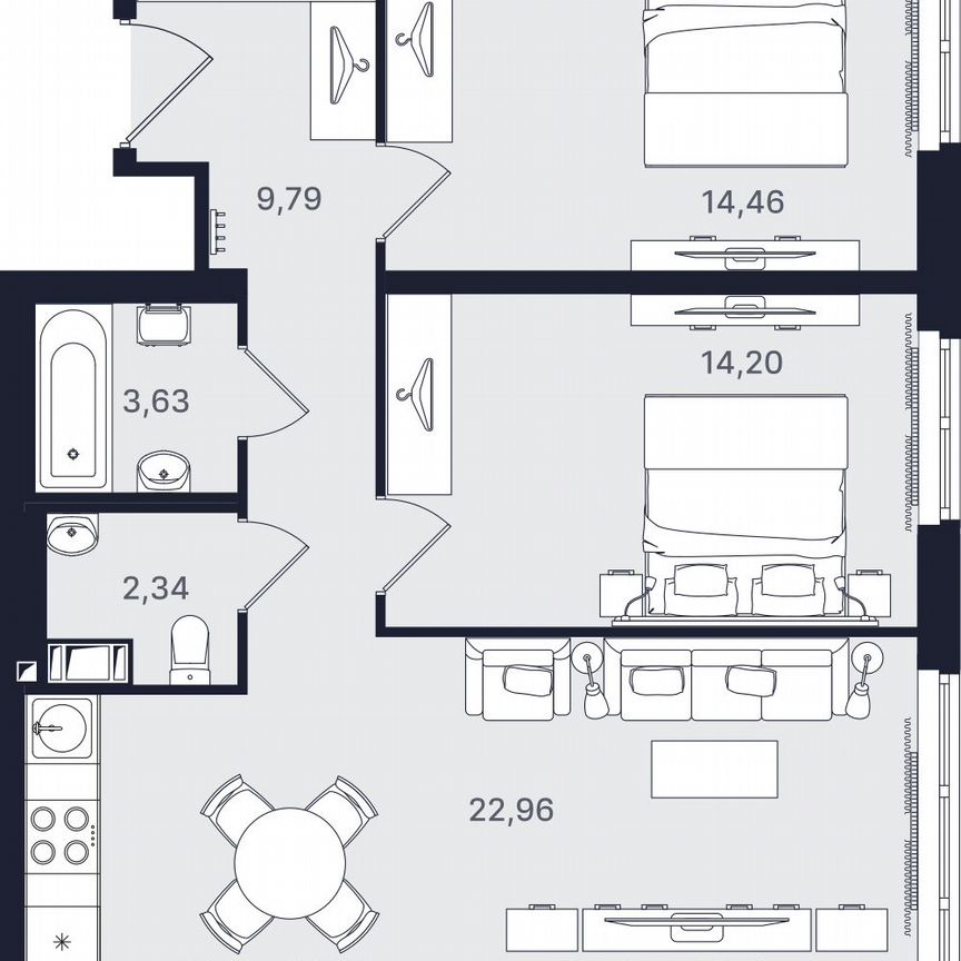 3-к. апартаменты, 67,4 м², 16/24 эт.