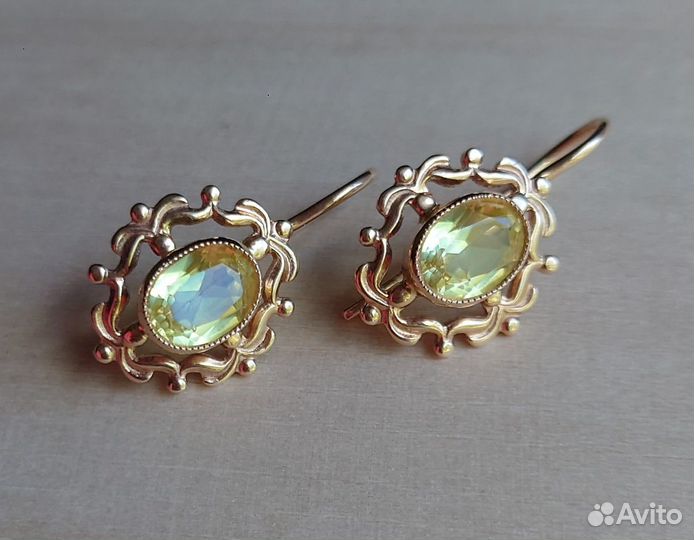 Золотые серьги СССР с цитринами