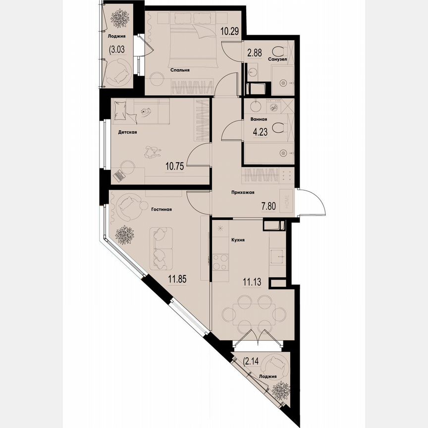 3-к. квартира, 61,5 м², 11/12 эт.